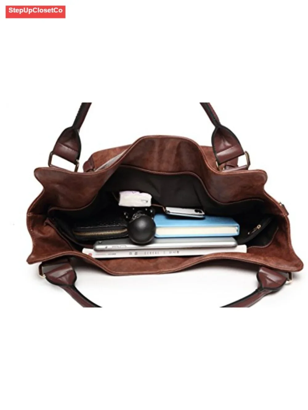 PU Leather Hobo Tote Bag with Adjustable Strap and Clutch